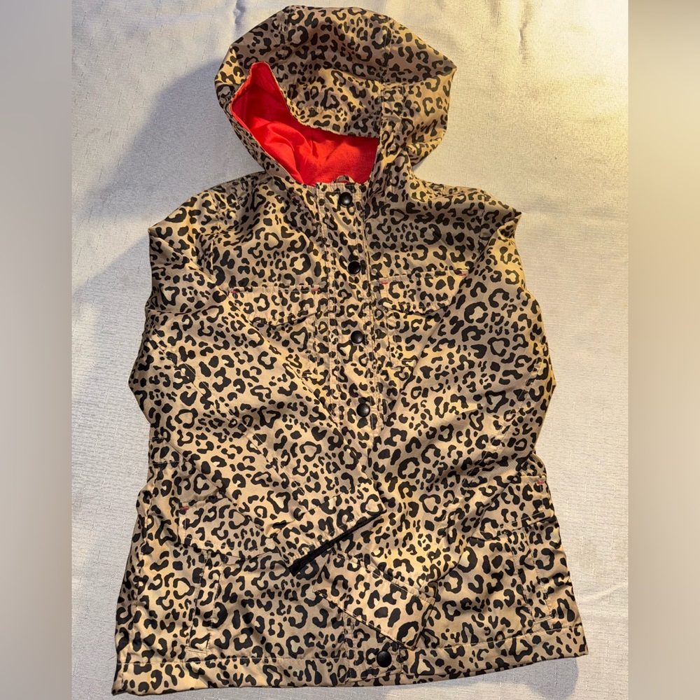 Jessica Simpson hooded Anorak Leopard Print Jacket with red lining.